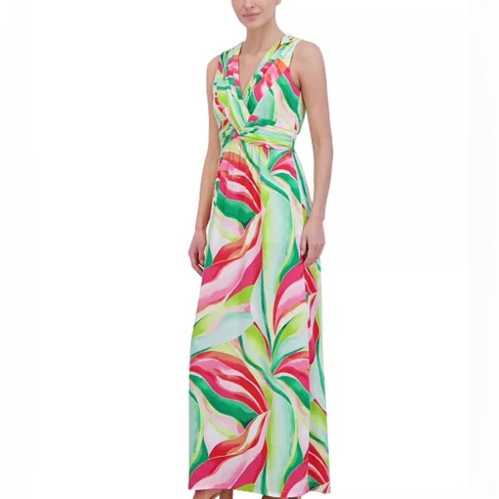 NWT Jessica Howard Sleeveless V-Neck Knot Front Maxi Dress Size 14